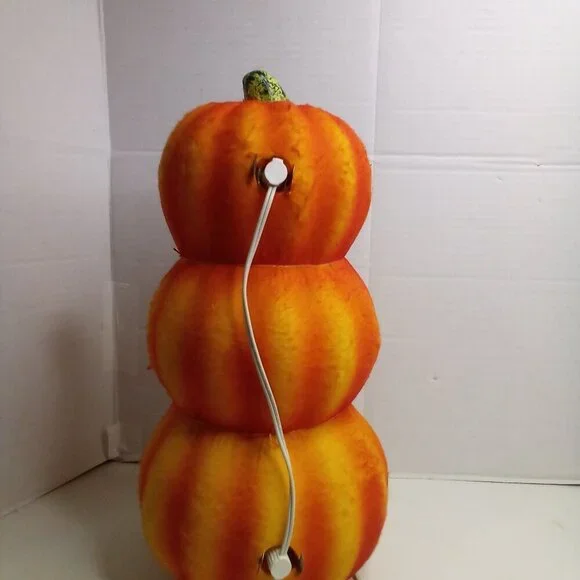 Vintage 3 Tier Jack O Lantern Pumpkin Felt Covered Blow Mold Halloween 18" Works - Picture 8 of 13